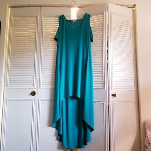 J.Lo cold shoulder high-low dress